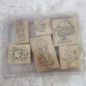 Stampin' Up! 2003 Fishy Friends Rubber Wood Mount Stamp Set of 6 Stamps